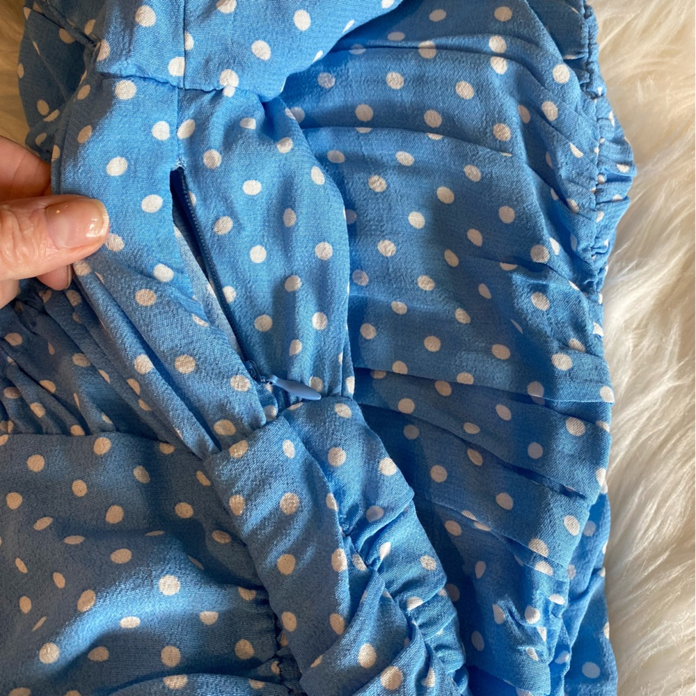 NEW! ZARA Mini Dress SS20 Draped Lined Polka Dot Sky Blue White Size Small - Picture 12 of 16